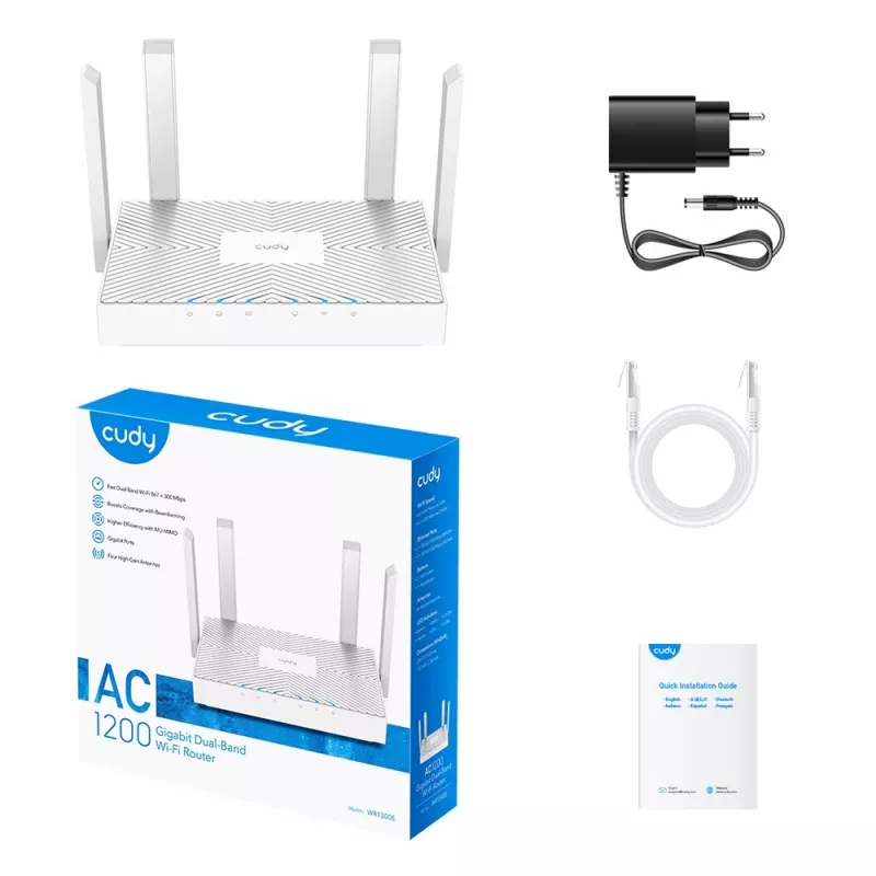 Router Cudy WR1300E dualband Wi‑Fi 5 (802.11ac), 1167 Mbit/s, 4 externe antennes, Gigabit Ethernet