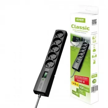 Stekkerdoos EVER CLASSIC 5 stopcontacten 3 m kabel 250 V 10 A met overspanningsbeveiliging (175 J) zwart