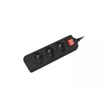 Stekkerdoos 3 m, zwart, 3 stopcontacten, met schakelaar, kabel van massief koper