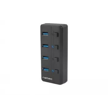 USB-hub NATEC MANTIS USB 2.0 Type-B — 4x USB 3.2 Gen 1 Type-A aansluitingen, zwart, 0,8 m kabel, voeding, netschakelaar
