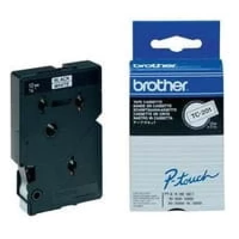 Brother Gloss Laminated Labelling Tape - 12mm, zwart/wit, 10-pk etiketteerband TC