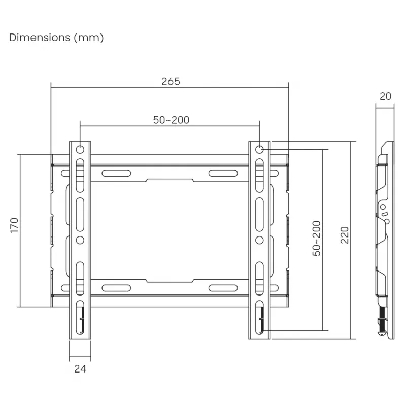 SBOX PLB-2222F-2 vaste tv-wandsteun, 23-43 inch, 45 kg, VESA 200x200