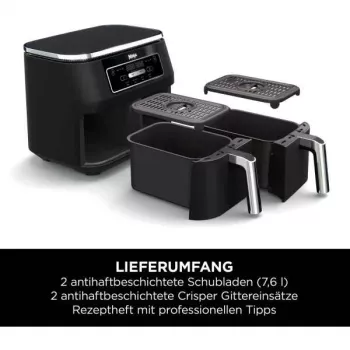 Ninja AF200EU friteuse dubbel 7,6 L standalone 2400 W heteluchtfriteuse zwart