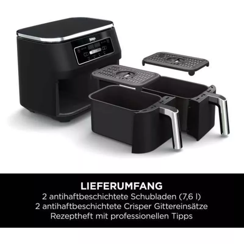 Ninja AF200EU friteuse dubbel 7,6 L standalone 2400 W heteluchtfriteuse zwart
