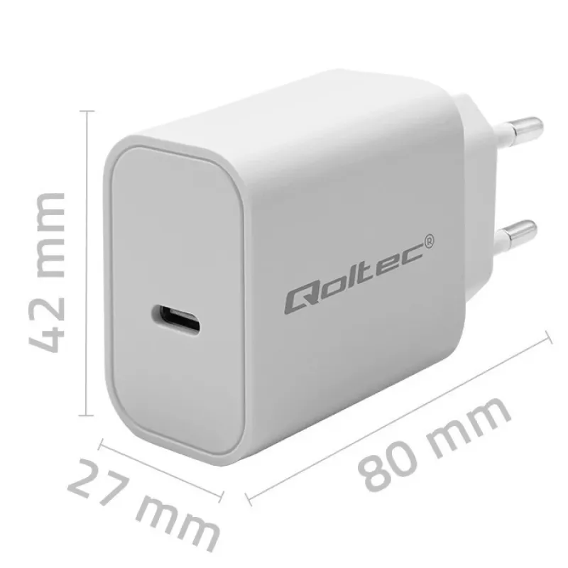 QOLTEC Super Quick PD-oplader 20W USB-C (5V/12V) – draagbare snellader