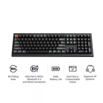 Mechanisch toetsenbord Keychron V6 Ultra 8K – Full-size 100% QWERTY, Bluetooth, RGB, zwart