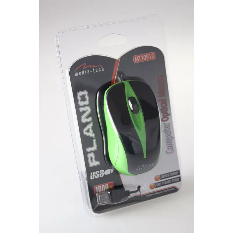 Bedrade optische muis 800dpi zwart & groen MT1091G