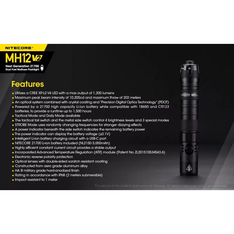 Handzaklamp Nitecore MH12 V2 zwart