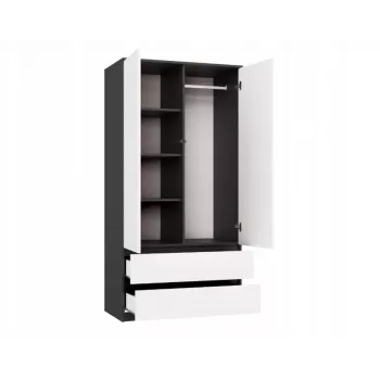 Kledingkast top e shop MALWA SS-90, 90×180×50 cm, antraciet frame, witte draaideuren, 2 lades, laminaat 16 mm
