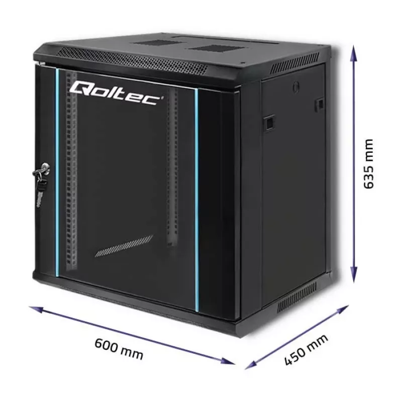 19 inch rackkast QOLTEC 54464 12U 600x635x450 zwart