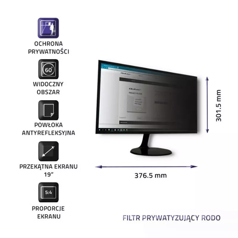 Qoltec 51053 privacyfilter voor display 48.3 cm (19) monitor