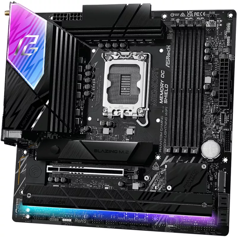 Moederbord ASRock B860M Lightning WiFi — Intel B860, LGA1851, microATX, DDR5, 4 DIMM, Wi‑Fi 6E, 2.5Gb LAN, Thunderbolt 4