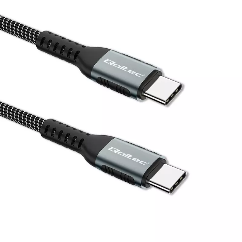 Qoltec 52358 USB-C-naar-USB-C-kabel, USB 2.0, 480 Mbps, 100 W PD, QC 3.0, nylon gevlochten, 1,5 m, zwart