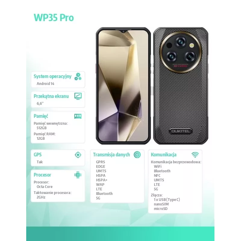 Smartphone Oukitel WP35 Pro 6,52 inch 12GB/512GB grijs
