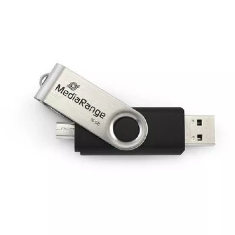 MEDIARANGE MR931-2 - 16 GB - USB Type-A / Micro-USB - 2.0 - 15 MB/s - draaibaar - zilver - zwart