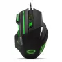 Bedrade gaming-muis ESPERANZA EGM201G — rechtshandig, optisch 2400 DPI, 7 knoppen, USB Type-A, 1,5 m kabel, zwart/groen