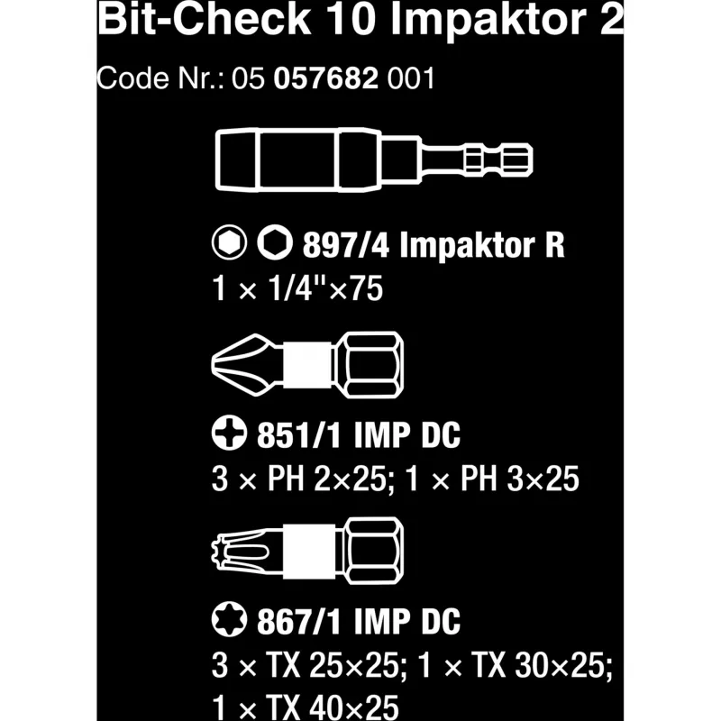 Bit-Check 10 Impaktor 2, 1/4, 10-delig, bitset diamantgecoat, extreem belastbaar