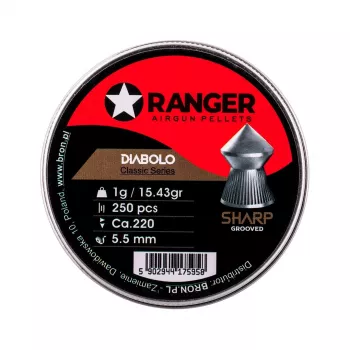 5,5 mm RANGER Diabolo Professional Sharp Grooved Point 250 pellets