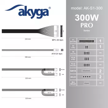 Akyga AK-S1-300 300 W SFX-voeding, passieve PFC, 80mm-ventilator, zwart