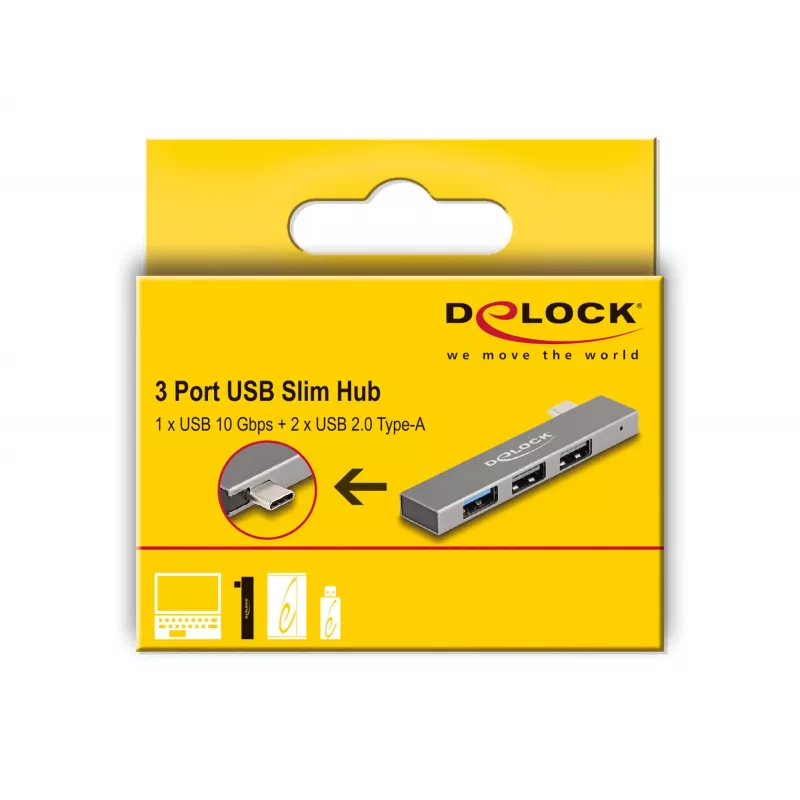 DeLOCK 3-poorts slanke USB-hub USB Type-C 10 Gbps 2 x USB 2.0