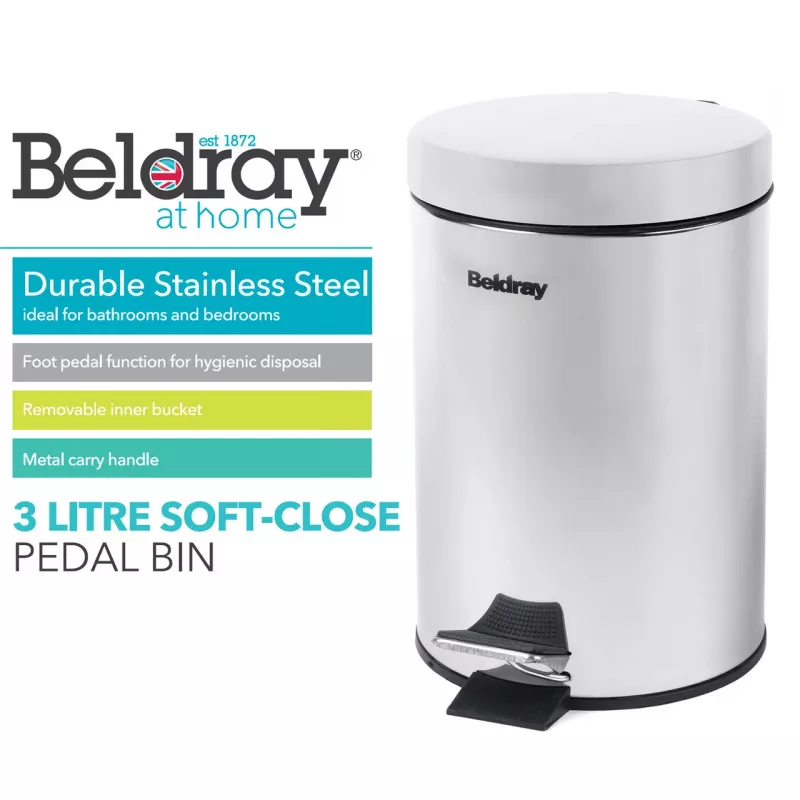 Beldray LA038098SSAFEU7 pedaalemmer 3 liter soft-close roestvrij staal