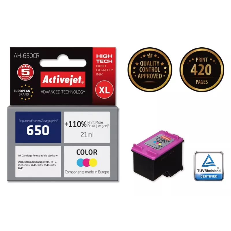 Activejet AH-650CR inkt (vervanging voor HP 650 CZ102AE; Premium; 21 ml; kleur)