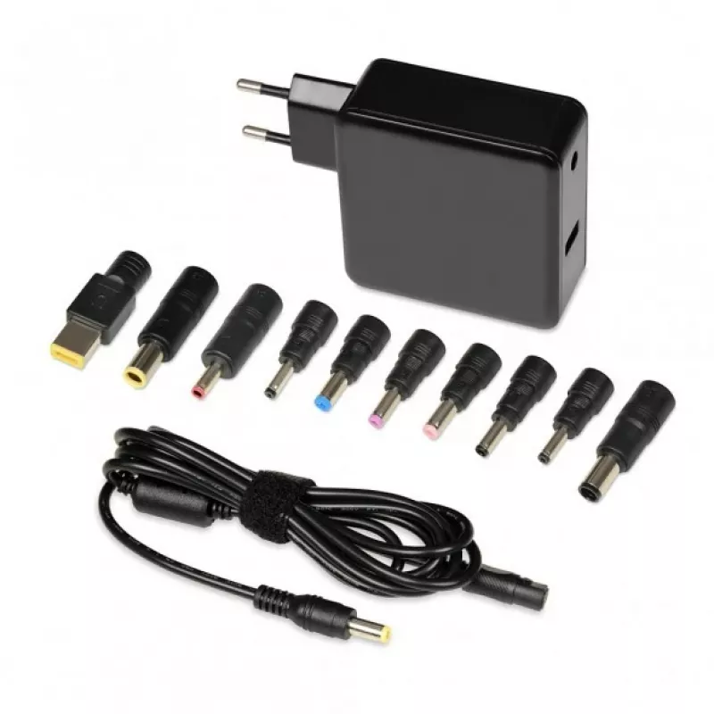 Laptopvoeding IBOX IUZ65WA, AC/DC automatisch 100–240V → 18,5–20,5V, 65W, 1×USB, zwart