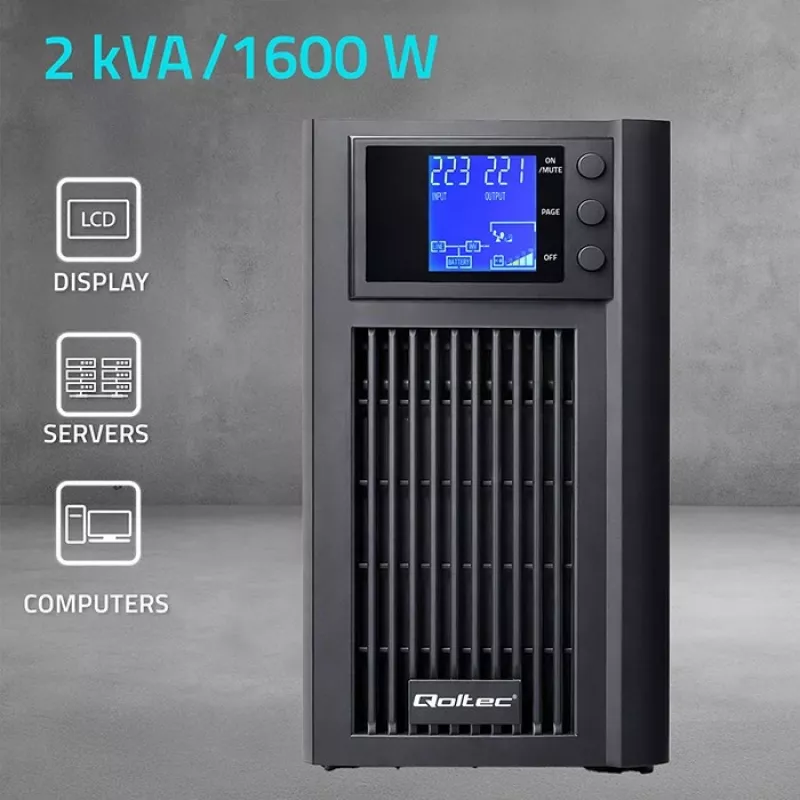 UPS QOLTEC Pure Sine Wave 2kVA 1600W met AVR en LCD-display