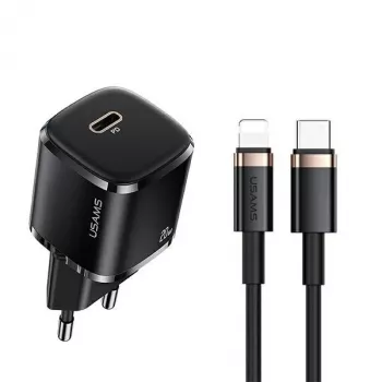 usams oplader 1x USB-C T36 + Lightning PD – compacte PD-oplader met USB-C en Lightning