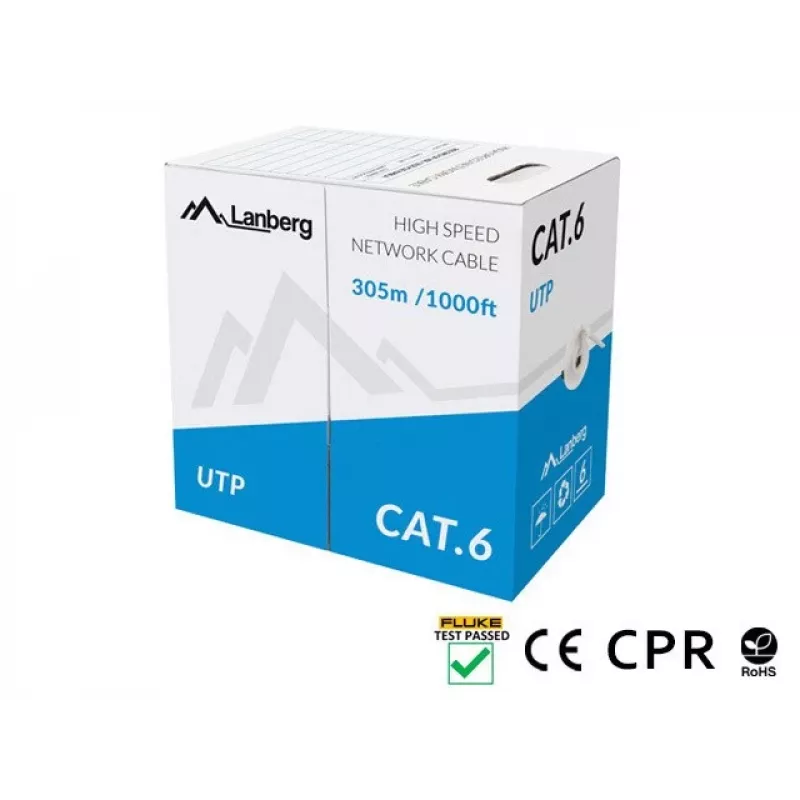 LANBERG netwerkkabel Cat6 U/UTP LCU6-11CU-0305-S, 305 m, 23 AWG, grijs, HDPE-mantel