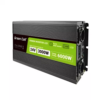 Auto-omvormer Green Cell INVGC24P3000LCD 24V 3000W zuivere sinus, 230V 50Hz, LCD, type F