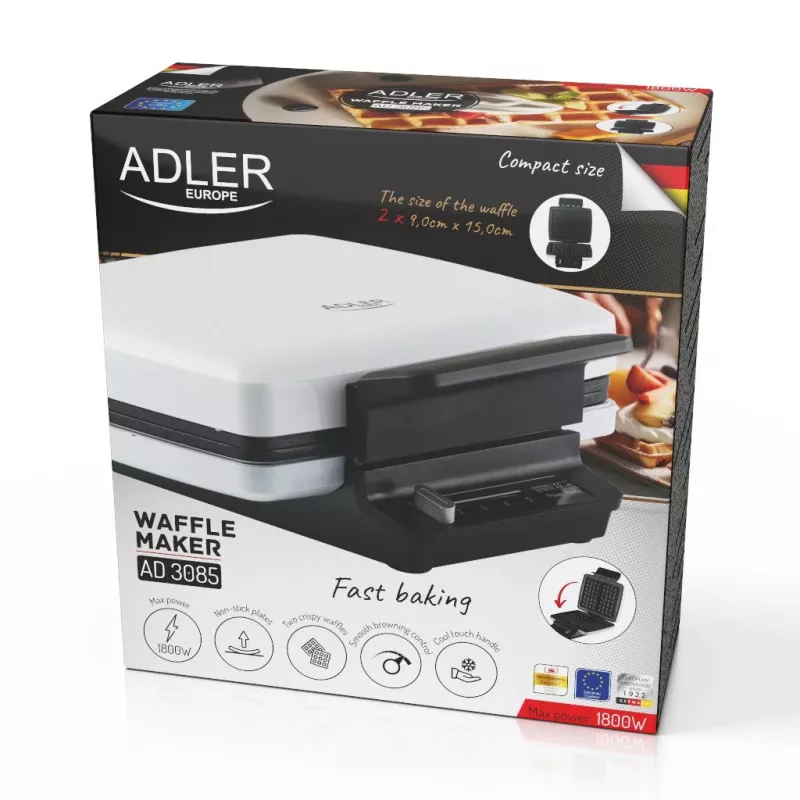 Wafelijzer Adler AD 3085 — 1200 W, 2 rechthoekige wafels 9×13 cm, instelbare temperatuur, antiaanbakplaten