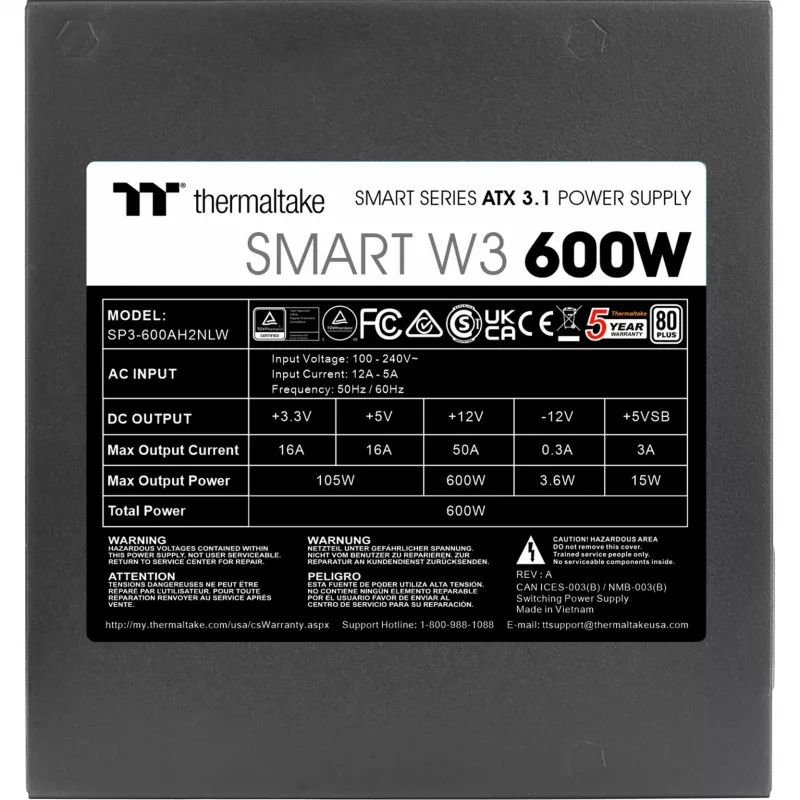 Voeding Thermaltake Smart W3 600 W