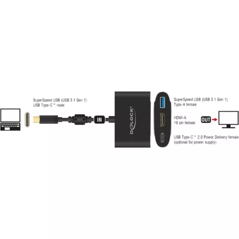DeLOCK - externe videoadapter - VL101 - USB-C 3.1 - HDMI - grijs - retail (62991)