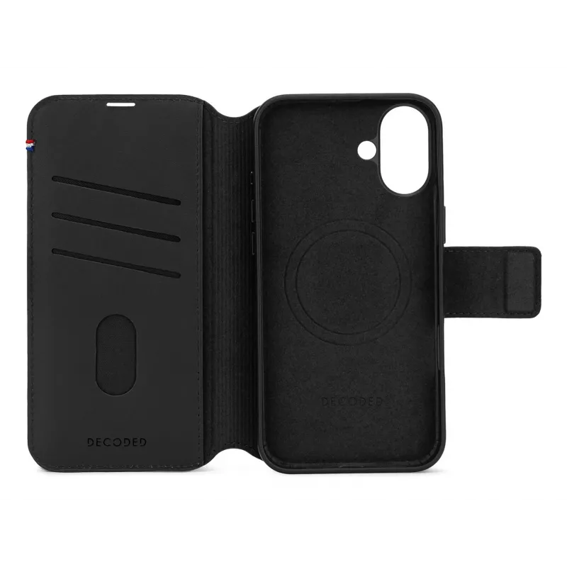 Leren hoes voor iPhone 16, zwart
