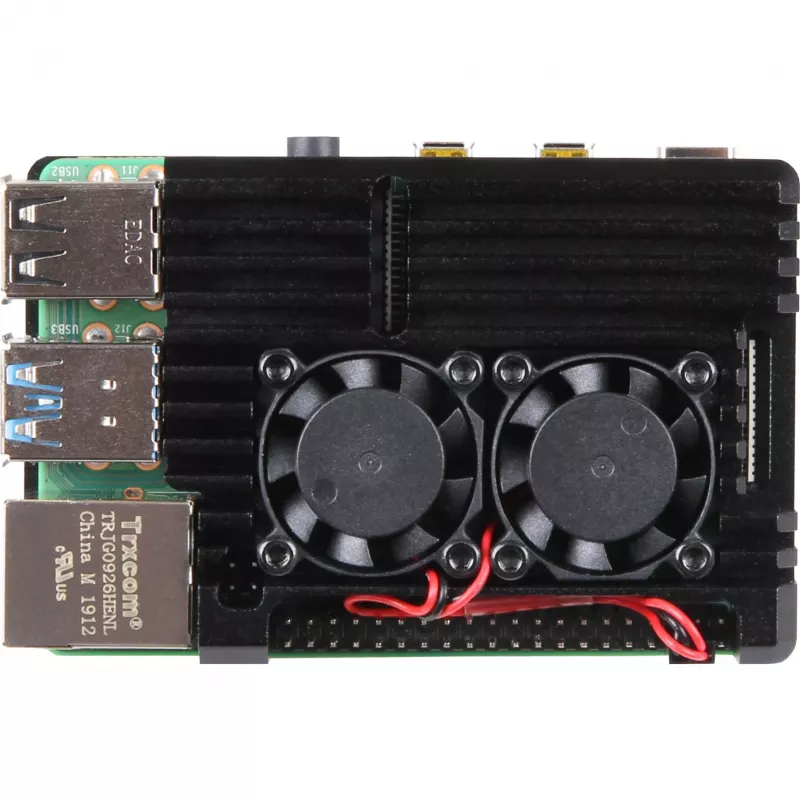JOY-IT RPI CASE ALU07F - Behuizing voor Raspberry Pi 4, aluminium, ventilator, zwart (RB-ALUCASEP4+07FAN)