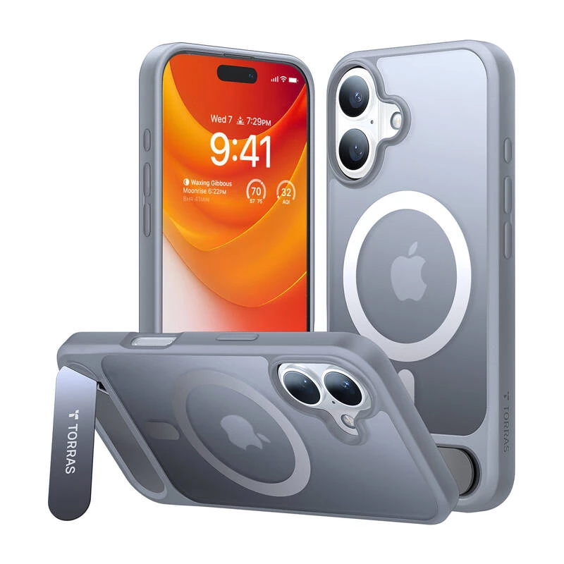 Hoesje Torras Pstand Series voor iPhone 16 Plus (titanium grijs)