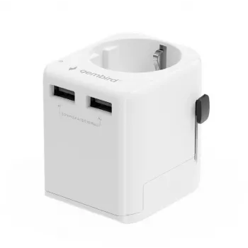 Universele reisadapter GEMBIRD TPA-EU2A12-01-W 12W USB-voeding voor internationale stopcontacten