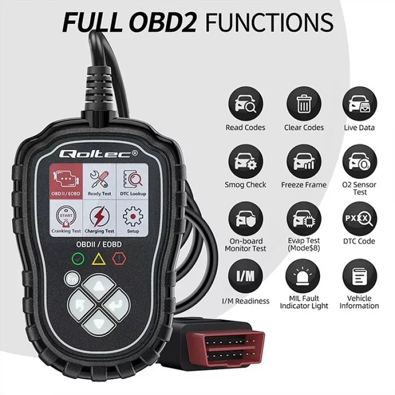 OBDII-diagnosetester QOLTEC ProLine 50685 — voertuig-OBD-II-scanner voor 8V/25V-systemen
