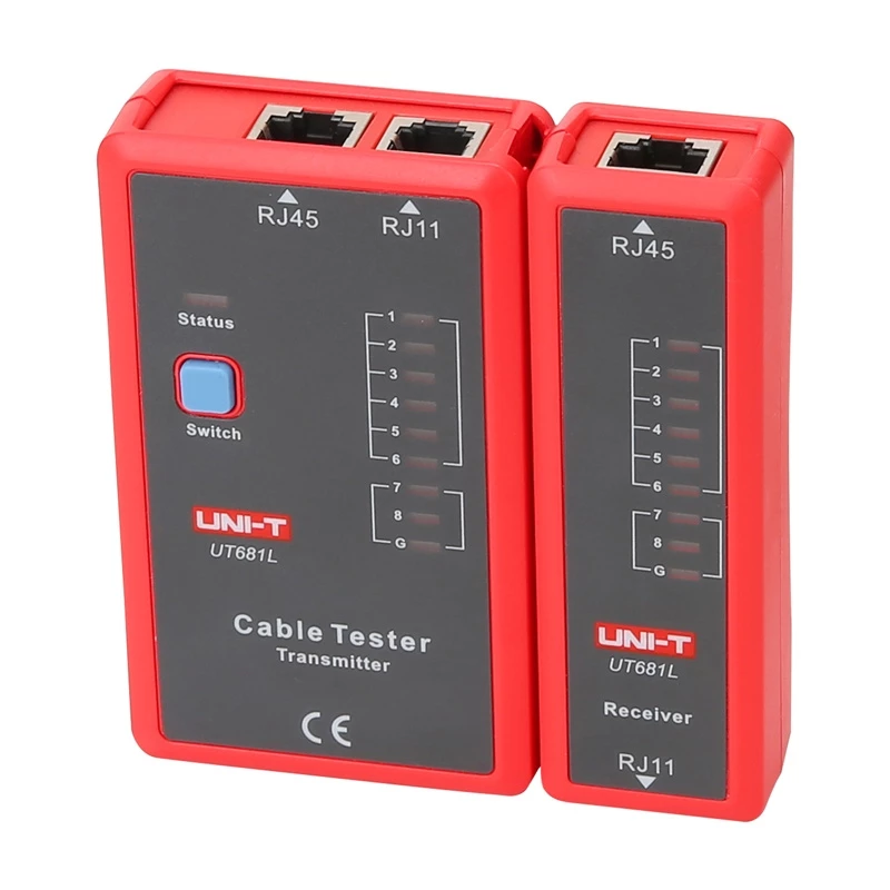 Netwerkkabeltester Unit UT681L voor RJ45- en RJ11-stekkers, doorgangs- en bedradingscontrole