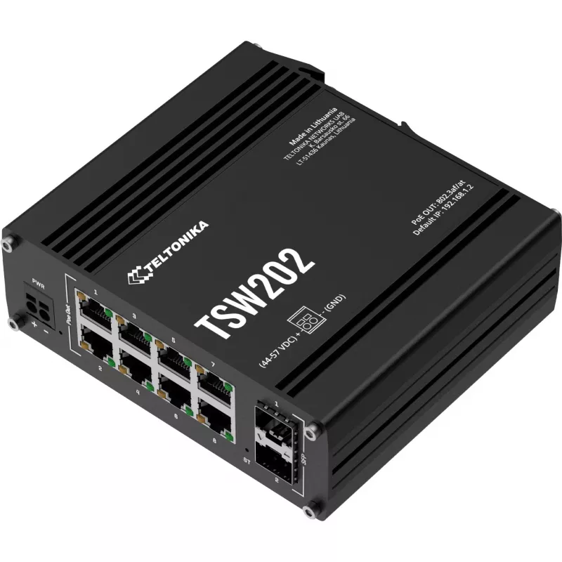 Teltonika TSW202 managed L2 gigabit ethernet (10/100/1000) Power over Ethernet (PoE) aluminium, blauw