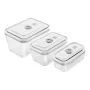 ZWILLING Fresh & Save 36803-003-0 rechthoekige glazen vacuümbakkenset, 3 stuks (S/M/L, 0,35/0,75/1,6 L), borosilicaat, geschikt voor magnetron/oven/vaatwasser, grijs/transparant