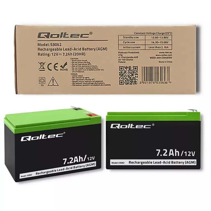 Qoltec 53062 AGM-accu | 12V | 7,2 Ah | max 108A