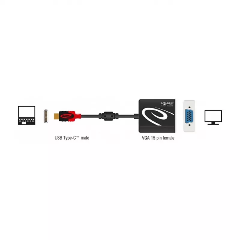Videokabel-adapter DeLOCK 62994 USB Type-C naar VGA 0,2 m zwart