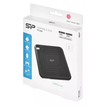 SILICON POWER PC60 - SSD - 1TB - extern (draagbaar) - USB 3,2 Gen 2 - 256-bit AES - zwart (SP010TBPSDPC60CK)