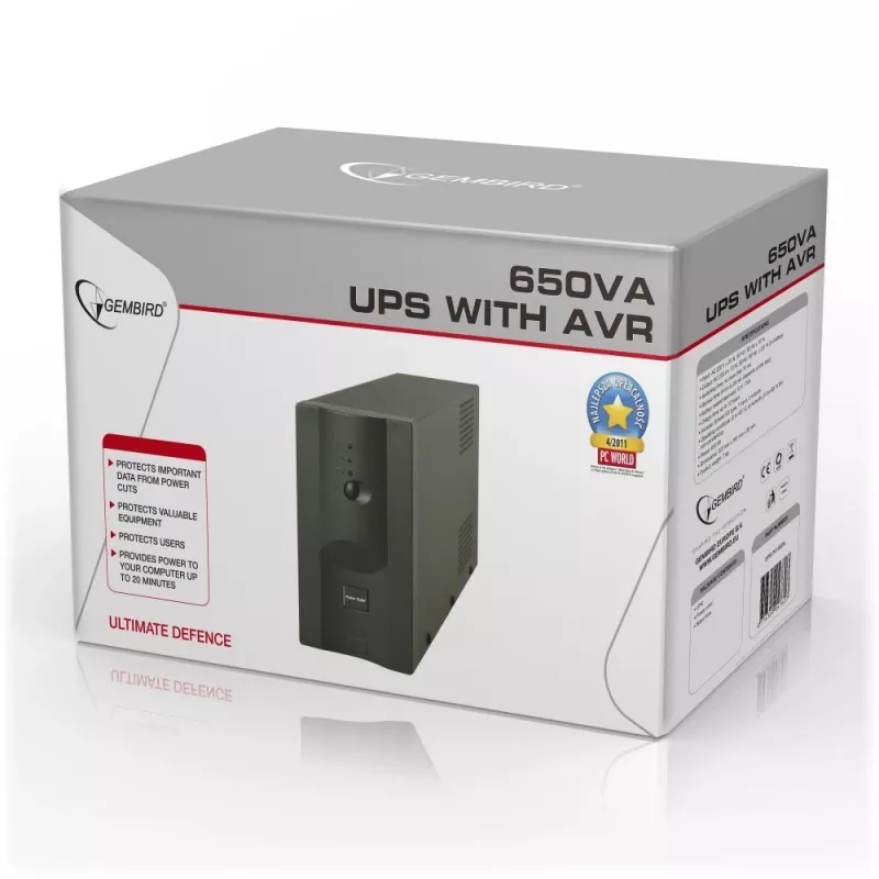 Gembird UPS-PC-652A noodstroomvoorziening (UPS) line-interactive 0,65 kVA 390 W 3 AC-uitgangen