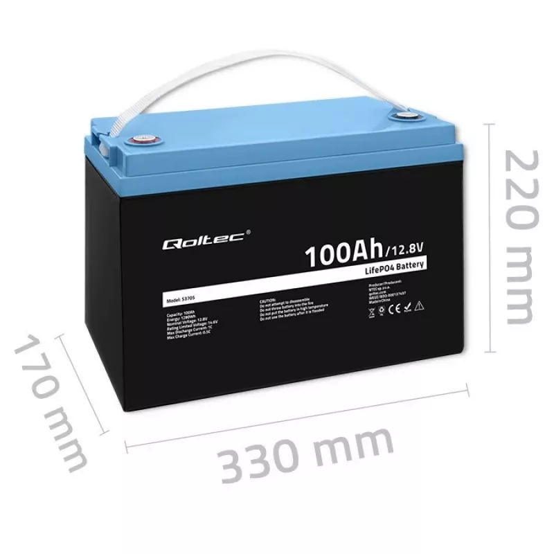 Qoltec 53705 lithium-ijzerfosfaataccu 100 Ah 12,8 V