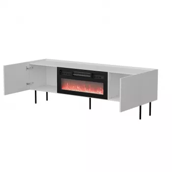TV-kast cama meble LUCCA 180x40x59 cm, witte bovenkant en frame, zwarte elektrische haard