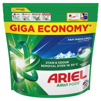 Wasmiddelcapsules Ariel All-in-1 Mountain Spring – 70 capsules, voorgedoseerde wasmiddelcapsules voor de was