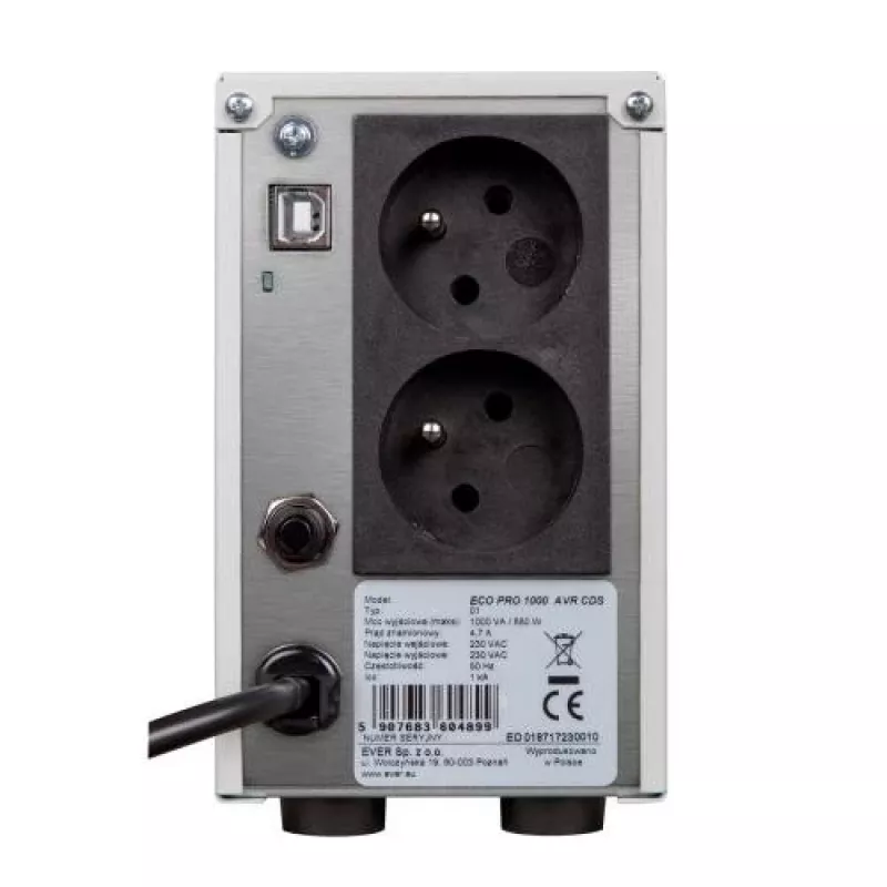 Ever ECO Pro 1200 AVR CDS line-interactive UPS, 1,2 kVA / 780 W, 2 Schuko-stopcontacten, toren